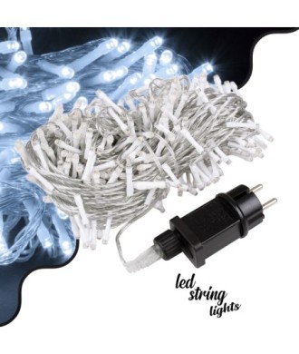 85840 Διακοσμητική Γιρλάντα 33 Μέτρα με Controller 8 Προγραμμάτων Εναλλαγών Φωτισμού - Επεκτεινόμενη 300 LED 3.6W AC 230V με Διάφανο Καλώδιο & Πρίζα Schuko Αδιάβροχη IP44 Ψυχρό Λευκό 6000K Μ33m